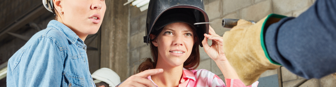 Baker's Gas Woman wearing welding helmet