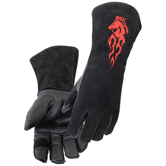 BLACK STALLION BSX EXTENDED CUFF PIGSKIN PALM STICK GLOVES (GS3030-BK)