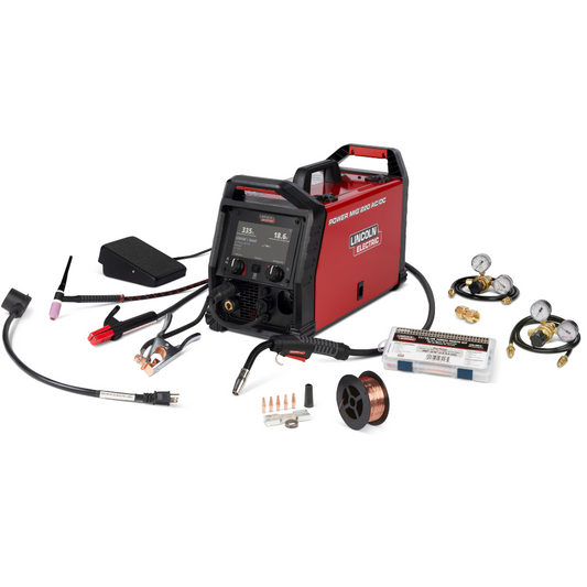 Baker's Gas Lincoln Electric Power MIG 220 Multi process welding machine with various accessories for AC tig and MIG welding