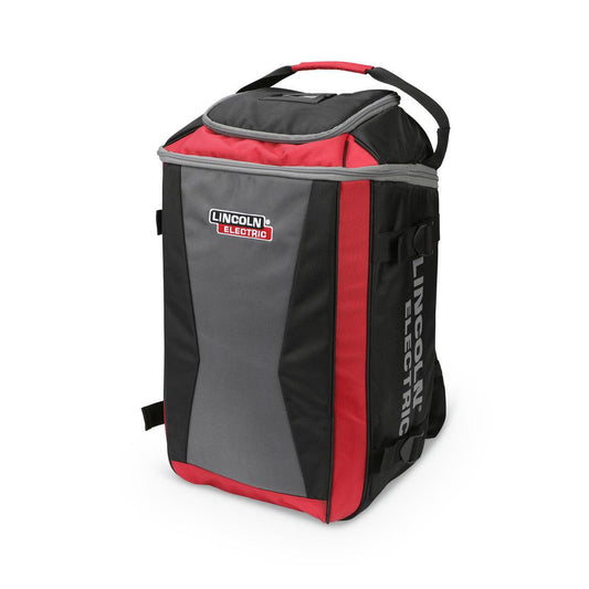 Lincoln Welder's 2-in-1 Dufflepack standing up showcasing the front pocket.