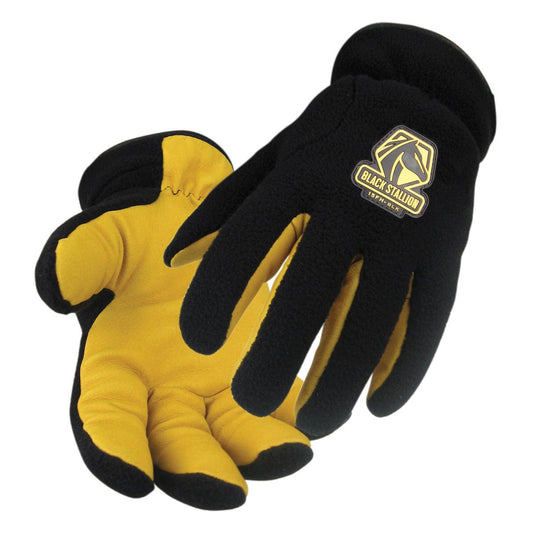 Black Stallion Fuzzy Polar Fleece & Grain Pigskin Glove - 15FH-BLK