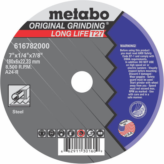 Baker's Gas Metabo grinding wheel, 7" x 1/4" x 7/8", 25/pk - 616782000