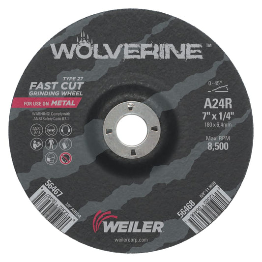 Weiler Wolverine Grinding Wheel, 7" x 1/4" x 7/8", Type 27 10pk - 56467