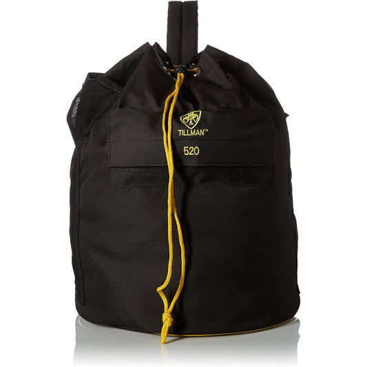 All black Tillman 520 welding accessory bag with yellow drawstring hanging down from the top closure.