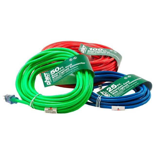 Direct Wire 12/3 Extension Cord 120V Lighted Green 25ft 123XCGRN25