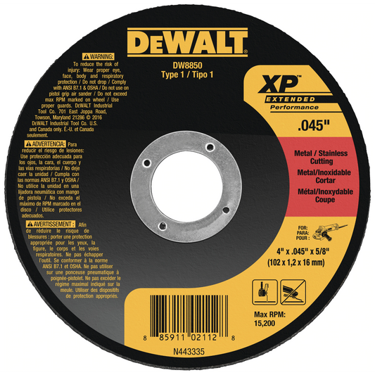 Dewalt cut-off wheel - Type 1 - 5" x .045" x 7/8 - 25/box - DW8852