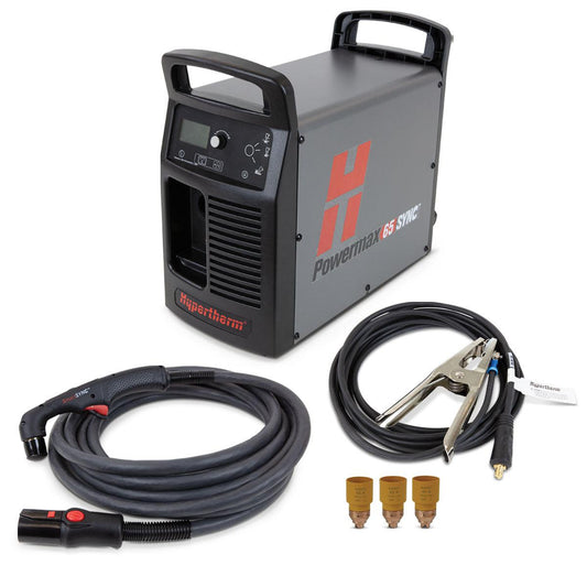 Baker's Gas Hypertherm Powermax 65 SYNC system, 200-600V 1/3-PH, CSA, 75 degree handheld torch, 25' lead - 083343