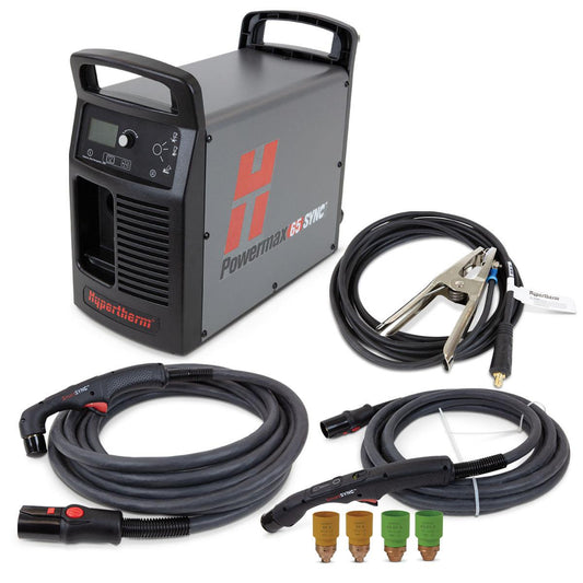 Hypertherm Powermax 65 SYNC system, 200-600V 1/3-PH, CSA, 75 degree & 15 degree hand torches, 25' lead - 083347