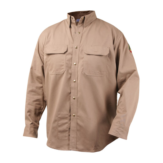 Baker's Gas Button up Black Stallion Khaki color flame resistant work shirt.