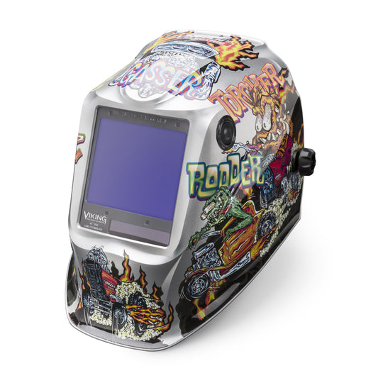 Viking 3350 4C Welding Helmet Hot Rodders from an angle K4440-4