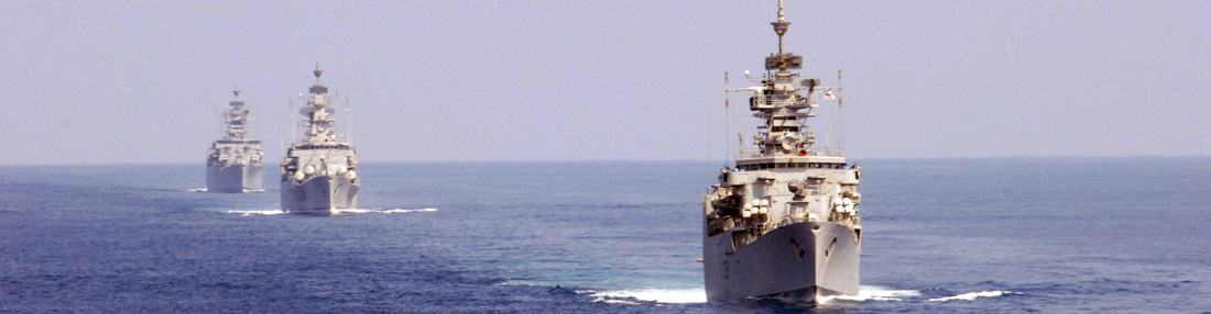 Navy ships sailing the ocean