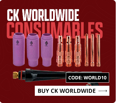 CK Worldwide Consumables with purple and bronze nozzles on a red background