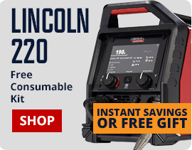 Lincoln 220 jump starter with promotional text on a white background