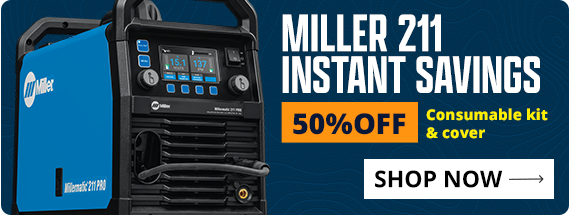 Miller welding machine with promotional text for instant savings on consumable kit and cover.