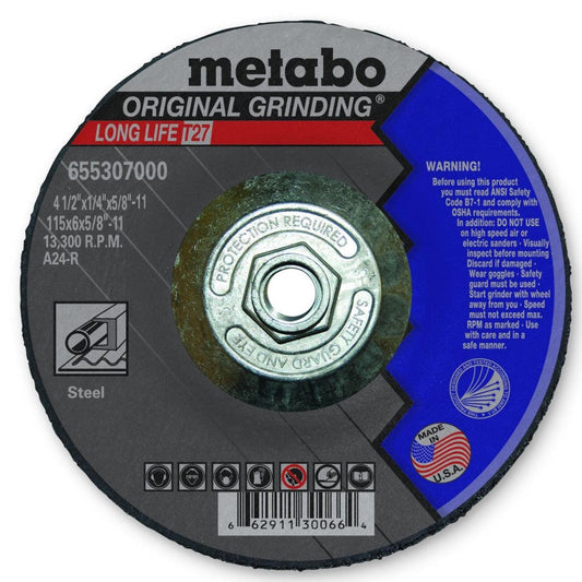 Metabo Grinding Wheel, 4 1/2" x 1/4" x 5/8", 10/pk - 655307000
