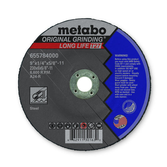 Metabo Grinding Wheel, 9" x 1/4" x 5/8", 10/pk - 655784000