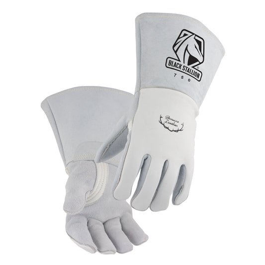 Black Stallion Pearl White Elkskin Stick Glove w/ Nomex Lined Back - 750