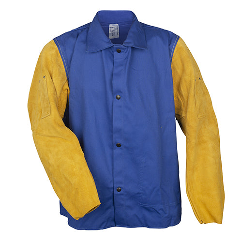 Tillman 30" Blue Welding Jacket with Leather Sleeves front