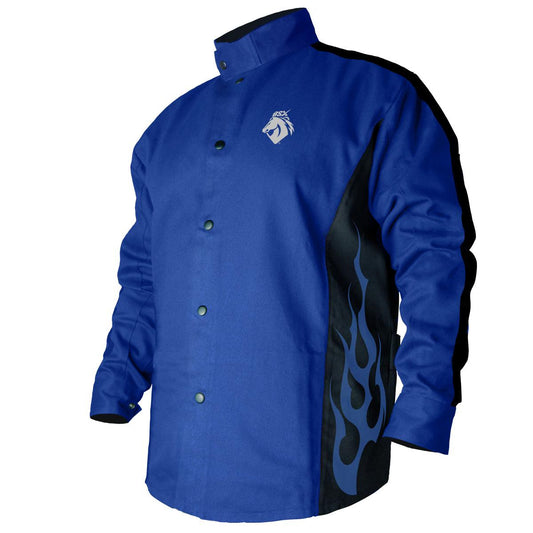 Black Stallion FR Welding Jacket, Blue w/Blue Flames - BXRB9C