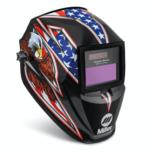 Miller Classic Series Welding Helmet in Liberty graphic with ClearLight Lens