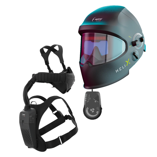Optrel Helix Quattro Welding Helmet - 1050.100 with air purification system and adjustable headgear in black design